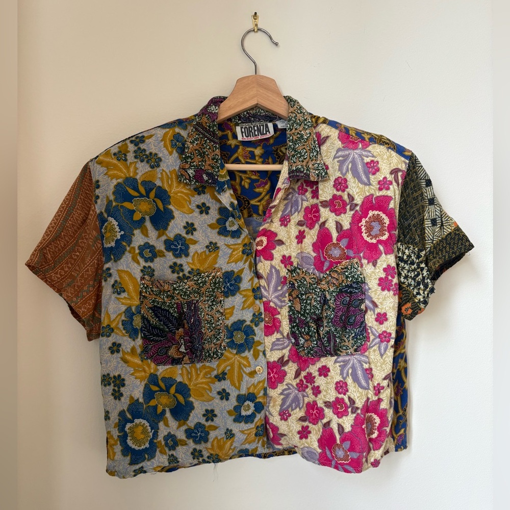 Vintage 80’s Forenza Floral Patchwork Button-down Shirt